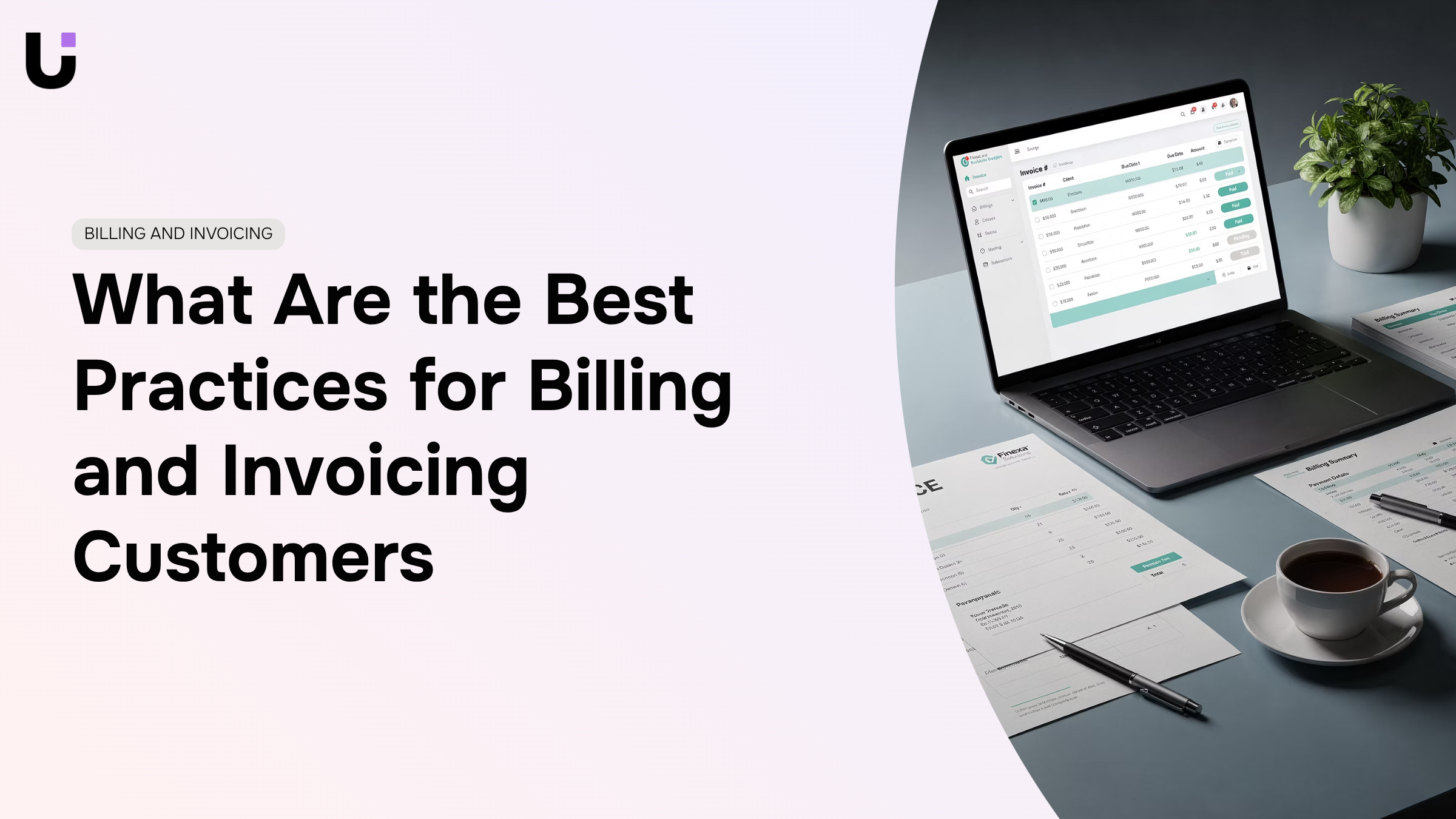 Professional 3D render of digital invoice on tablet with organized documents representing billing and invoicing best practices