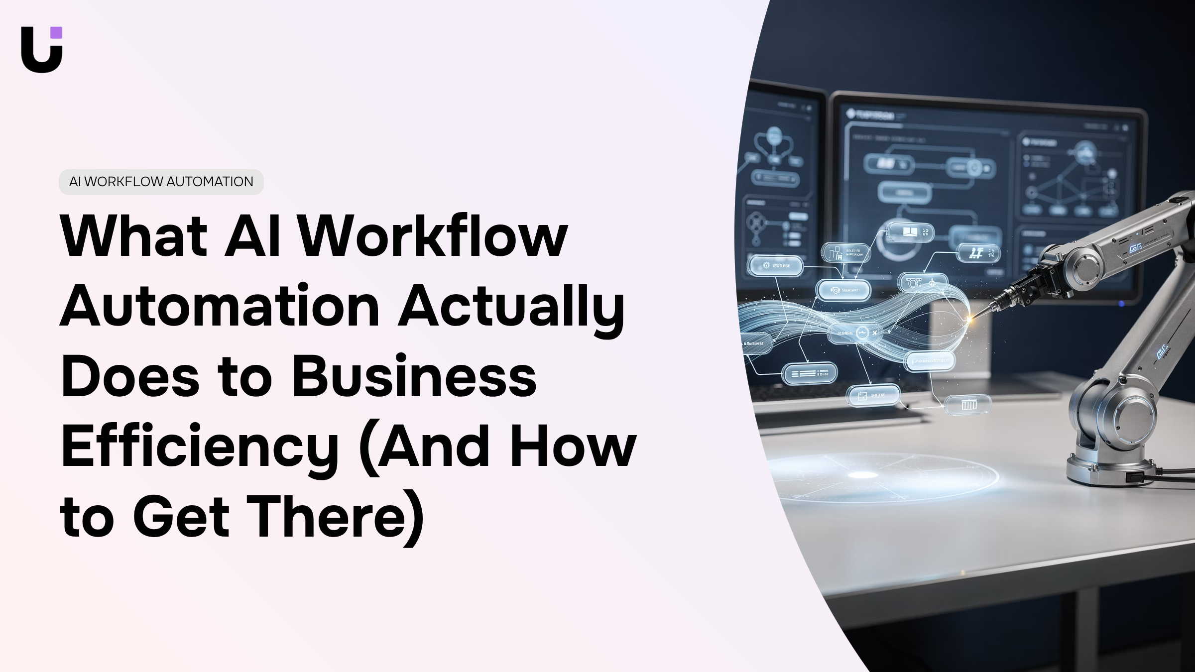 Modern workspace with laptop showing workflow automation diagrams in blue and silver tones, representing business efficiency optimization