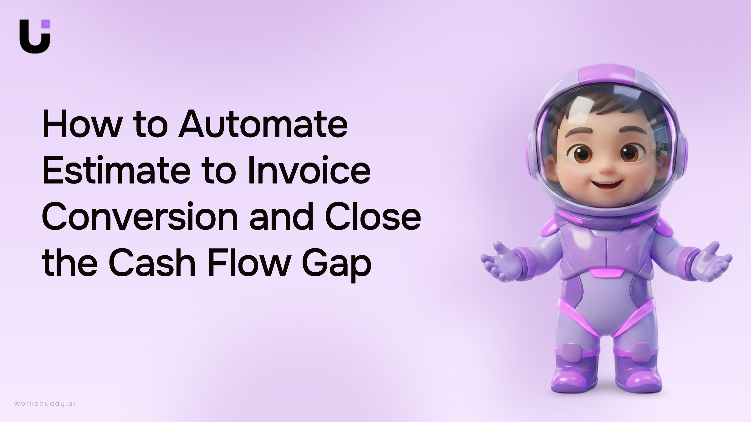 Modern automated workflow visualization showing estimate-to-invoice conversion process with dashboard and data flow graphics