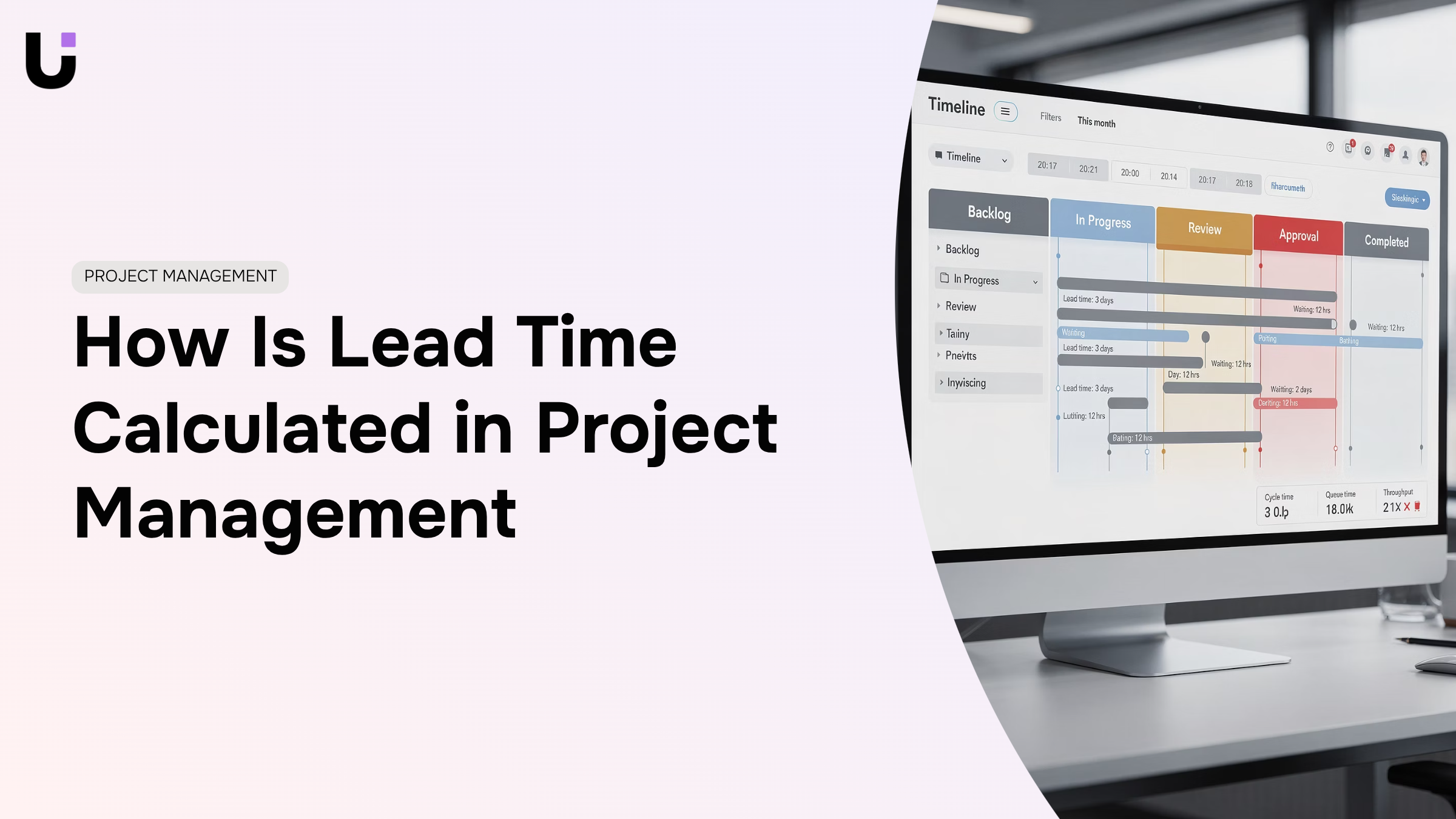 Professional project timeline visualization with geometric blocks and clean interface representing lead time calculation in project management