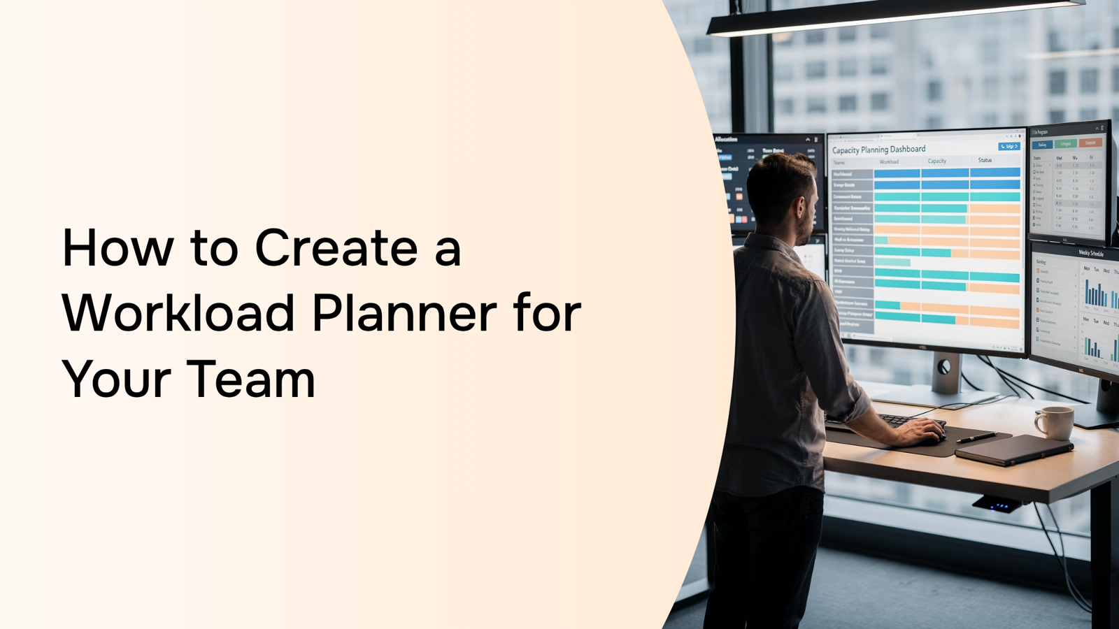 Professional workload planner dashboard on clean desk with organized task blocks and neutral color scheme