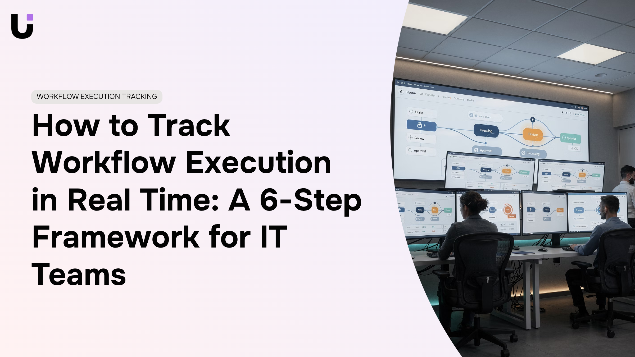 Real-time workflow execution dashboard with blue metrics and data visualizations on modern monitor in corporate office